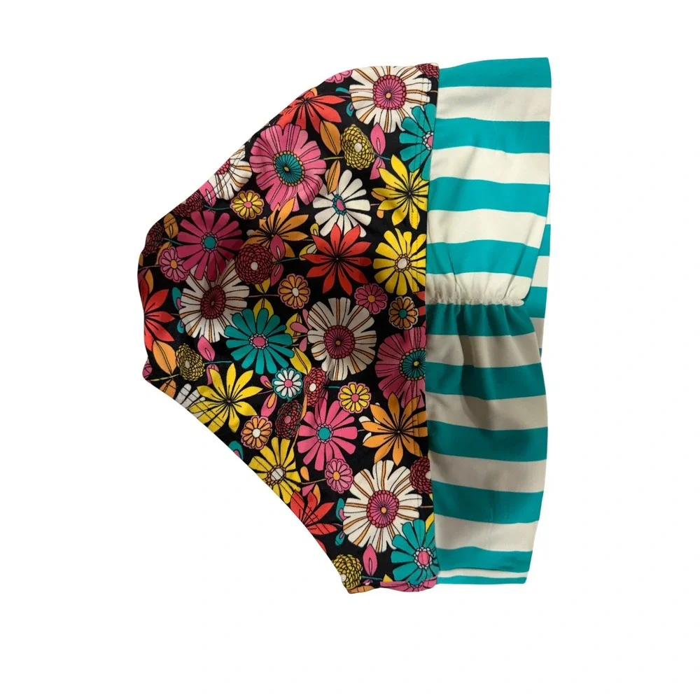 Roxy Girls Floral Striped Halter Bikini‎ Two Piece Swimsuit Teal Multicolor
